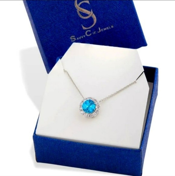 Savvy Cie Jewelry - STUNNING Rhodium Plated CZ Drop Pendant Necklace by SAVVY CIE JEWELS NIB